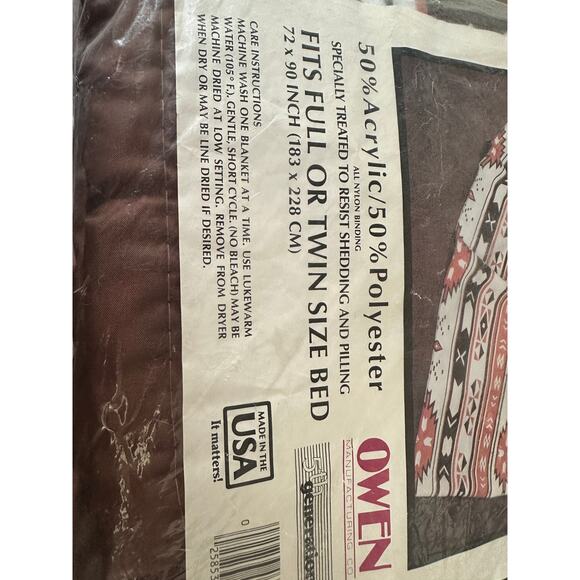 VTG NOS Owen blanket acrylic Aztec design 72x90 - Picture 4 of 6